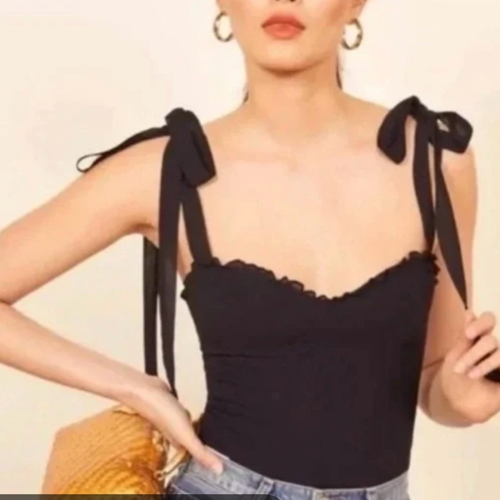 Reformation SOLD “Blanca” Black Bustier Top with Ribbon Ties! Size 8